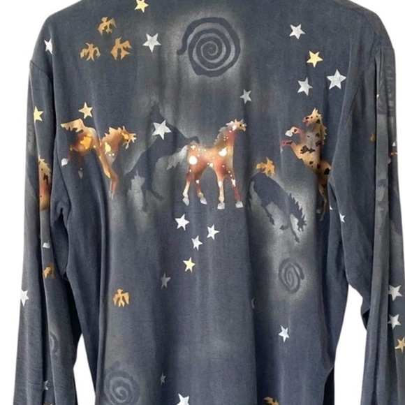Crain Vintage Designer Hand Painted Cowgirl Horse Equestrian Shirt size XS Blue - Picture 8 of 10
